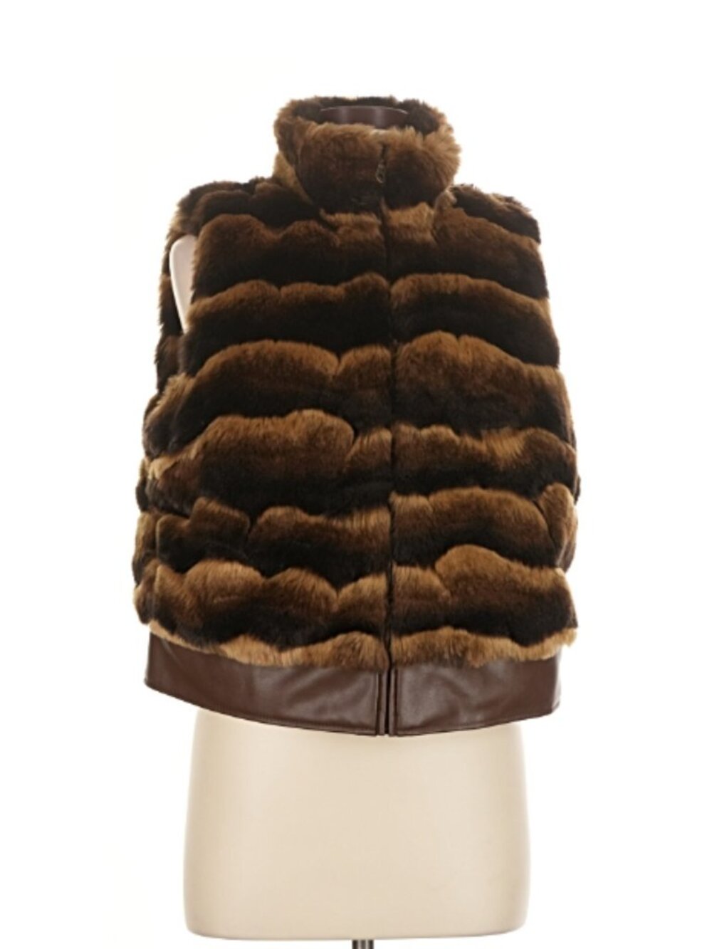 Brown Striped Faux Fur Zip Vest